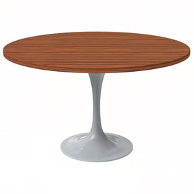 LeisureMod Verve White Cognac Brown 48 Inch Round Dining Table