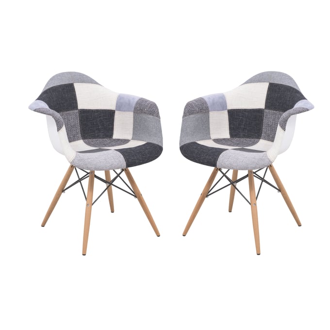 2 LeisureMod Willow Patchwork Fabric Eiffel Accent Chairs LSM-W24FC2