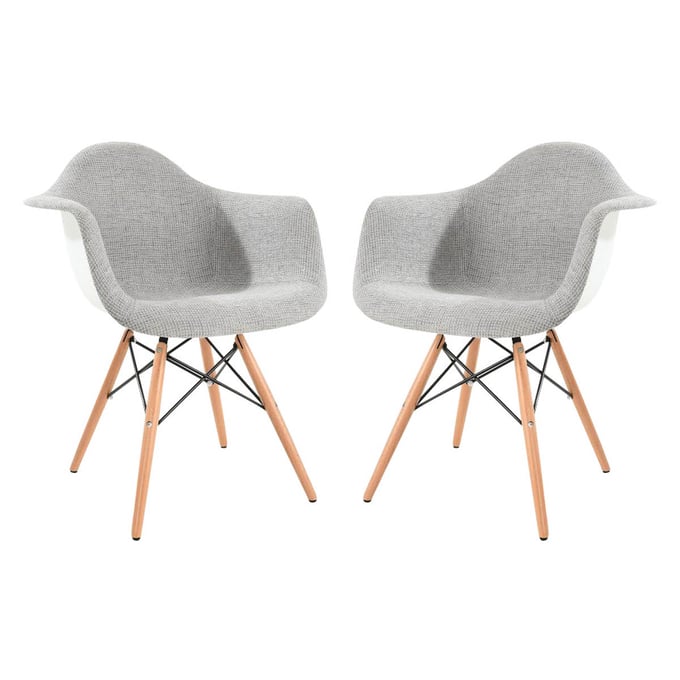 2 LeisureMod Willow Grey Fabric Eiffel Accent Chairs LSM-W24GRT2