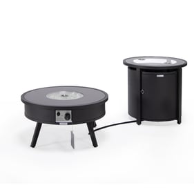 LeisureMod Walbrooke Black Patio Round Fire Pit and Tank Holder