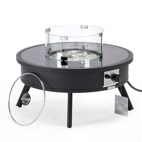 LeisureMod Walbrooke Black Outdoor Patio Round Fire Pit Side Table