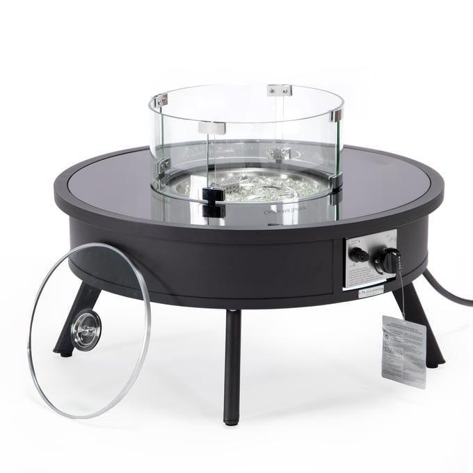 LeisureMod Walbrooke Black Outdoor Patio Round Fire Pit Side Table LSM-WBL-29-GL