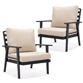 2 LeisureMod Walbrooke Beige Black Patio Arm Chairs