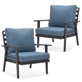 2 LeisureMod Walbrooke Navy Blue Black Patio Arm Chairs