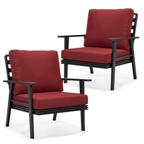 2 LeisureMod Walbrooke Red Black Patio Arm Chairs