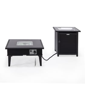 LeisureMod Walbrooke Black Patio Square Fire Pit and Tank Holder with Slats