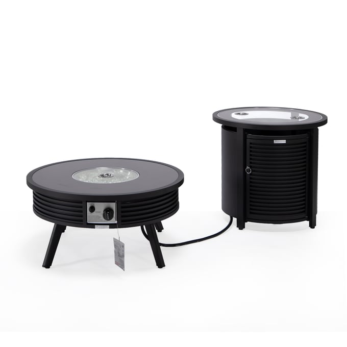 LeisureMod Walbrooke Black Patio Round Fire Pit and Tank Holder with Slats LSM-WBLS-29-24-GL