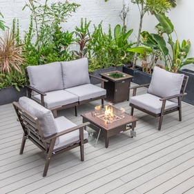 LeisureMod Walbrooke Grey Brown Patio Conversation 4pc Seating Set Square F...