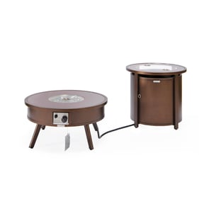 LeisureMod Walbrooke Brown Patio Round Fire Pit and Tank Holder