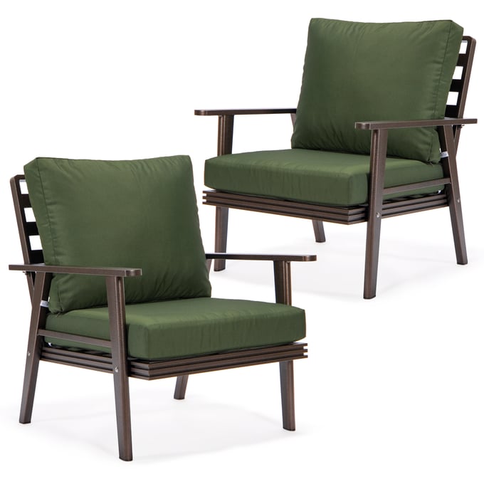 2 LeisureMod Walbrooke Green Brown Patio Arm Chairs LSM-WBR-31-27G2