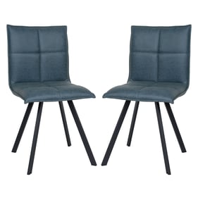 2 LeisureMod Wesley Peacock Blue Leather Dining Chairs