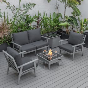 LeisureMod Walbrooke Charcoal Grey Patio Conversation 4pc Seating Set Squar...