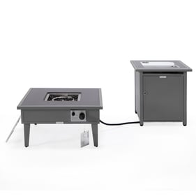 LeisureMod Walbrooke Grey Patio Square Fire Pit and Tank Holder