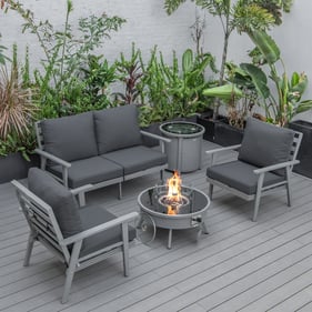 LeisureMod Walbrooke Charcoal Grey Patio Conversation 4pc Seating Set Round...