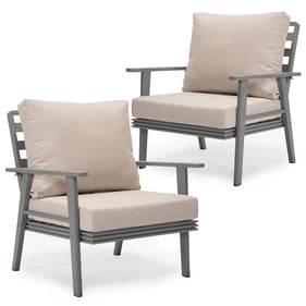 2 LeisureMod Walbrooke Beige Grey Patio Arm Chairs