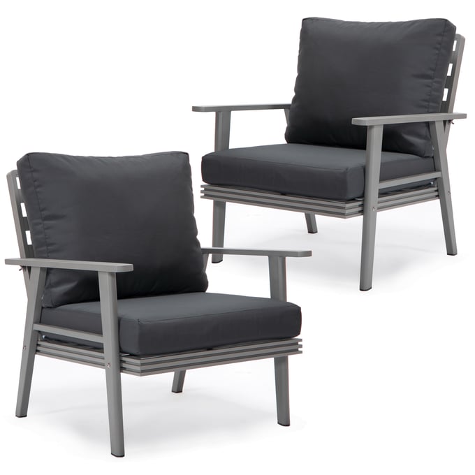 2 LeisureMod Walbrooke Charcoal Grey Patio Arm Chairs LSM-WGR-31-27CH2