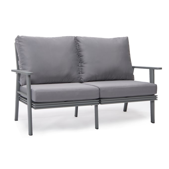 LeisureMod Walbrooke Grey Outdoor Patio Loveseat LSM-WGR-57-27GR