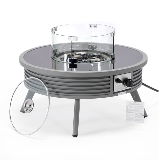 LeisureMod Walbrooke Grey Outdoor Patio Round Slats Design Fire Pit Side Table LSM-WGRS-29-GL