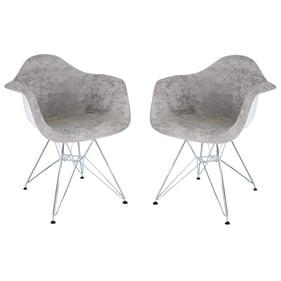 2 LeisureMod Willow Cloudy Gray Velvet Eiffel Metal Base Accent Chairs