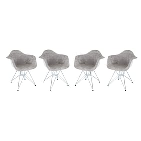 4 LeisureMod Willow Cloudy Gray Velvet Eiffel Metal Base Accent Chairs