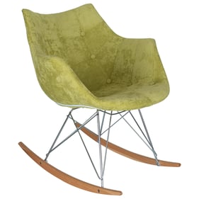 LeisureMod Willow Lemon Green Velvet Rocking Chair