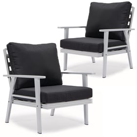 2 LeisureMod Walbrooke Charcoal White Outdoor Patio Arm Chairs