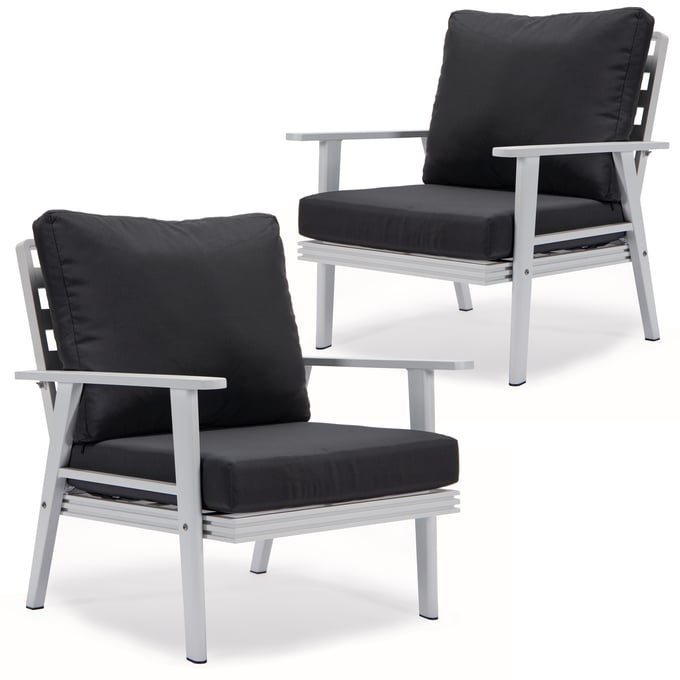 2 LeisureMod Walbrooke Charcoal White Outdoor Patio Arm Chairs LSM-WW-31-27CH2