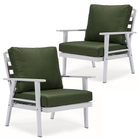 2 LeisureMod Walbrooke Green White Outdoor Patio Arm Chairs