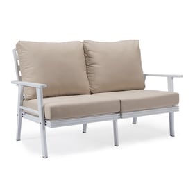 LeisureMod Walbrooke Beige White Outdoor Patio Loveseat