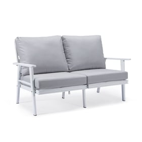 LeisureMod Walbrooke Light Grey White Outdoor Patio Loveseat