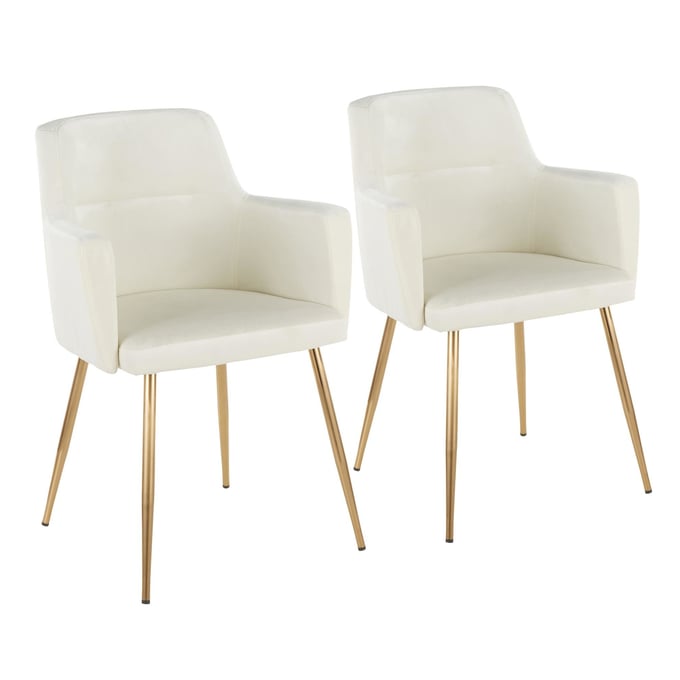 2 LumiSource Andrew Gold Cream Dining Chairs LUMI-CH-ANDRW-AUVCR2