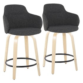 2 LumiSource Boyne Natural Dark Grey 24 Inch Swivel Counter Stools with Bla...