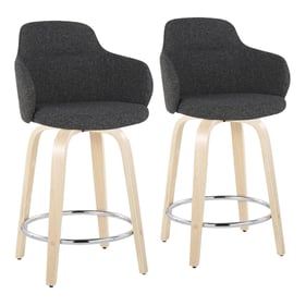 2 LumiSource Boyne Natural Dark Grey 24 Inch Swivel Counter Stools with Chr...