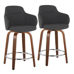 2 LumiSource Boyne Walnut Dark Grey 24 Inch Swivel Counter Stools with Chro...