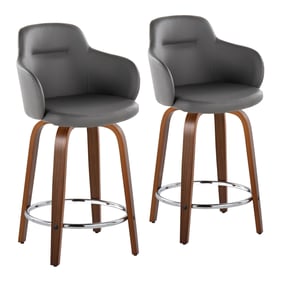 2 LumiSource Boyne Walnut Grey 24 Inch Swivel Counter Stools with Chrome Ro...