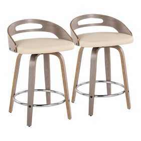 2 LumiSource Cassis Light Grey Cream 24 Inch Swivel Counter Stools with Chr...