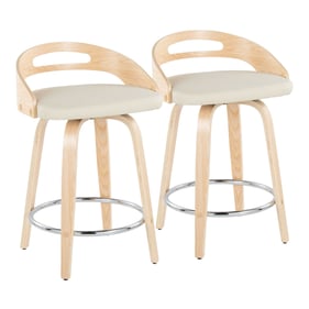 2 LumiSource Cassis Natural Cream 24 Inch Swivel Counter Stools with Chrome...