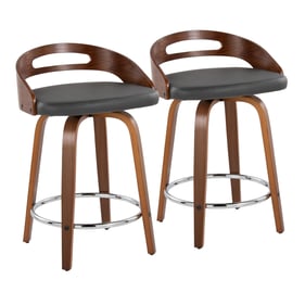 2 LumiSource Cassis Walnut Grey 24 Inch Swivel Counter Stools with Chrome R...