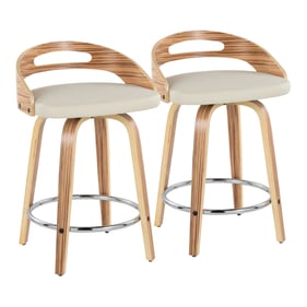 2 LumiSource Cassis Cream 24 Inch Swivel Counter Stools with Chrome Round F...