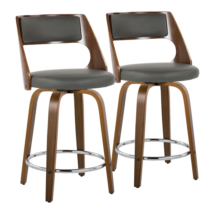 2 LumiSource Cecina Grey 24 Inch Swivel Counter Stools LUMI-B24-CECINAPUGRTZR2WLWLGY2