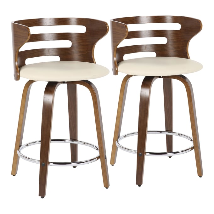 2 LumiSource Cosini Cream Swivel Counter Stools LUMI-B24-COSINI2-SWVR-WLCR2