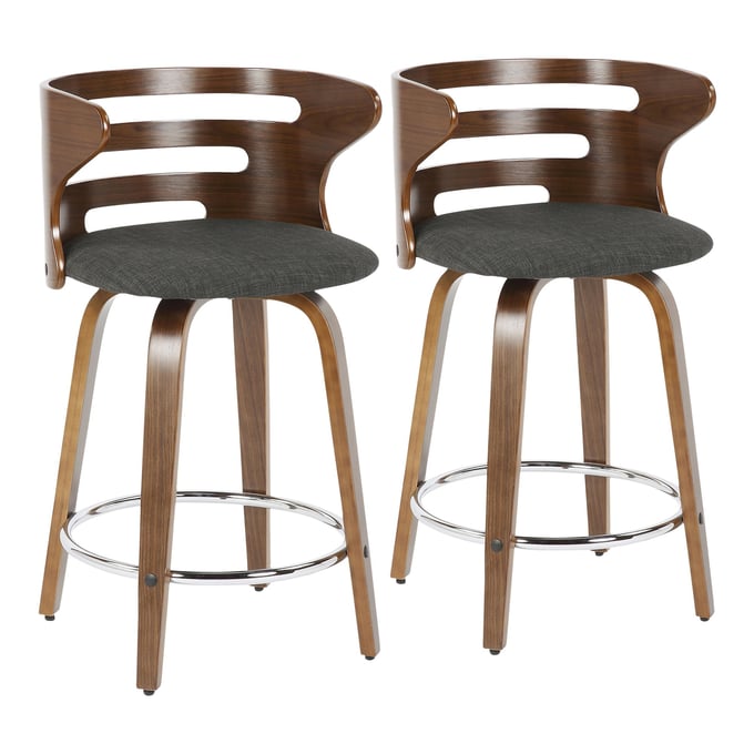 2 LumiSource Cosini Charcoal 24 Inch Swivel Counter Stools LUMI-B24-COSNI2-SWVR-WLCHAR2