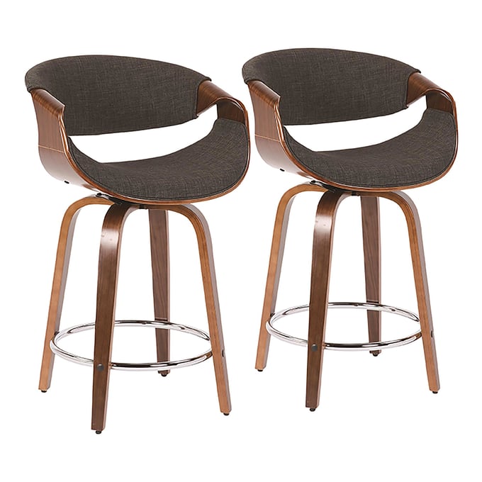 2 LumiSource Curvini Charcoal Counter Stools LUMI-B24-CRVNI2-SWVR-WLCHAR2