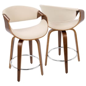 2 LumiSource Curvini Walnut Cream Counter Stools