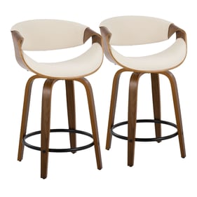 2 LumiSource Curvini Cream 24 Inch Swivel Counter Stools with Black Round F...