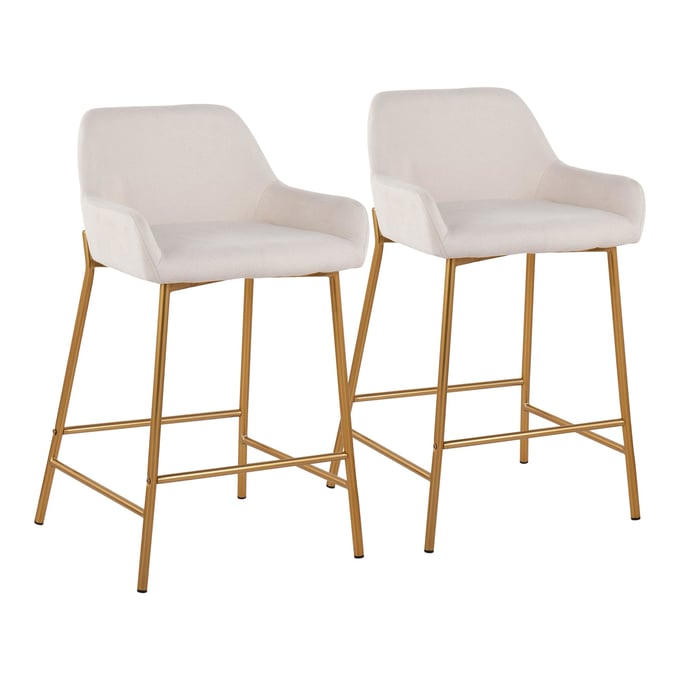 2 LumiSource Daniella Gold Cream Fabric Counter Stools LUMI-B24-DNLA2-AUCR2