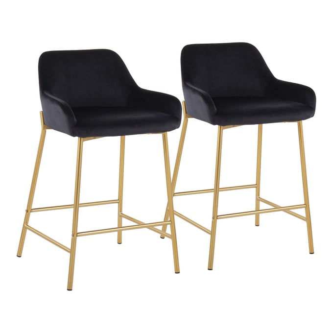 2 LumiSource Daniella Gold Black Velvet Counter Stools LUMI-B24-DNLA2-AUVBK2