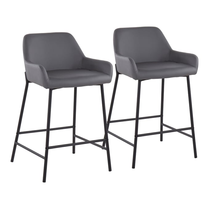 2 LumiSource Daniella Black Grey PU Counter Stools LUMI-B24-DNLA2-BKPUGY2