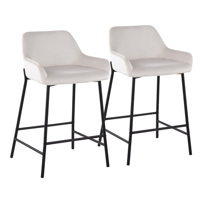 2 LumiSource Daniella Black White Velvet Counter Stools LUMI-B24-DNLA2-BKVW2