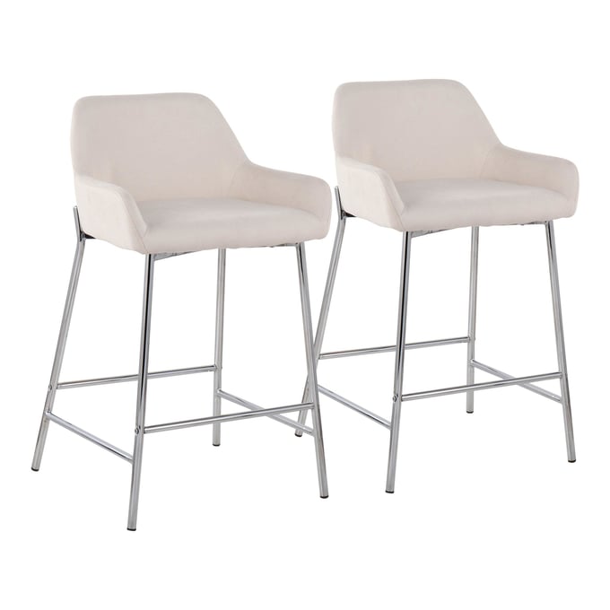 2 LumiSource Daniella Chrome Cream Fabric Counter Stools LUMI-B24-DNLA2-CHRMCR2